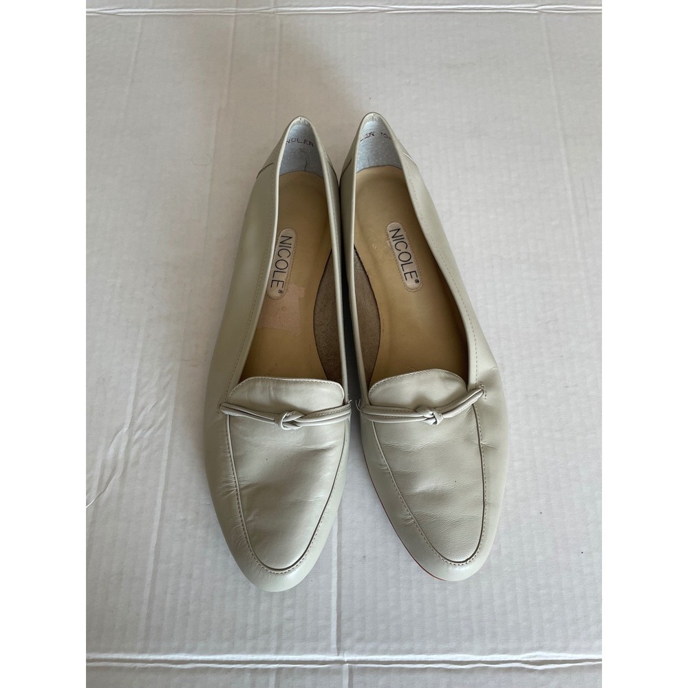 Nicole Loafers Chandler Leather Almond Toe Knot Detail Cream Off White Flat-10M